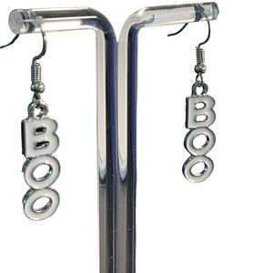 Halloween Dangle Earrings “ BOO ” for Women Girls white metal light weight